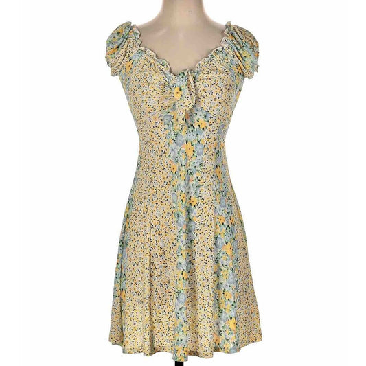 Topshop Cute Yellow Multi Color Ditsy Floral Off Shoulder Mini Puff Sleeve 4