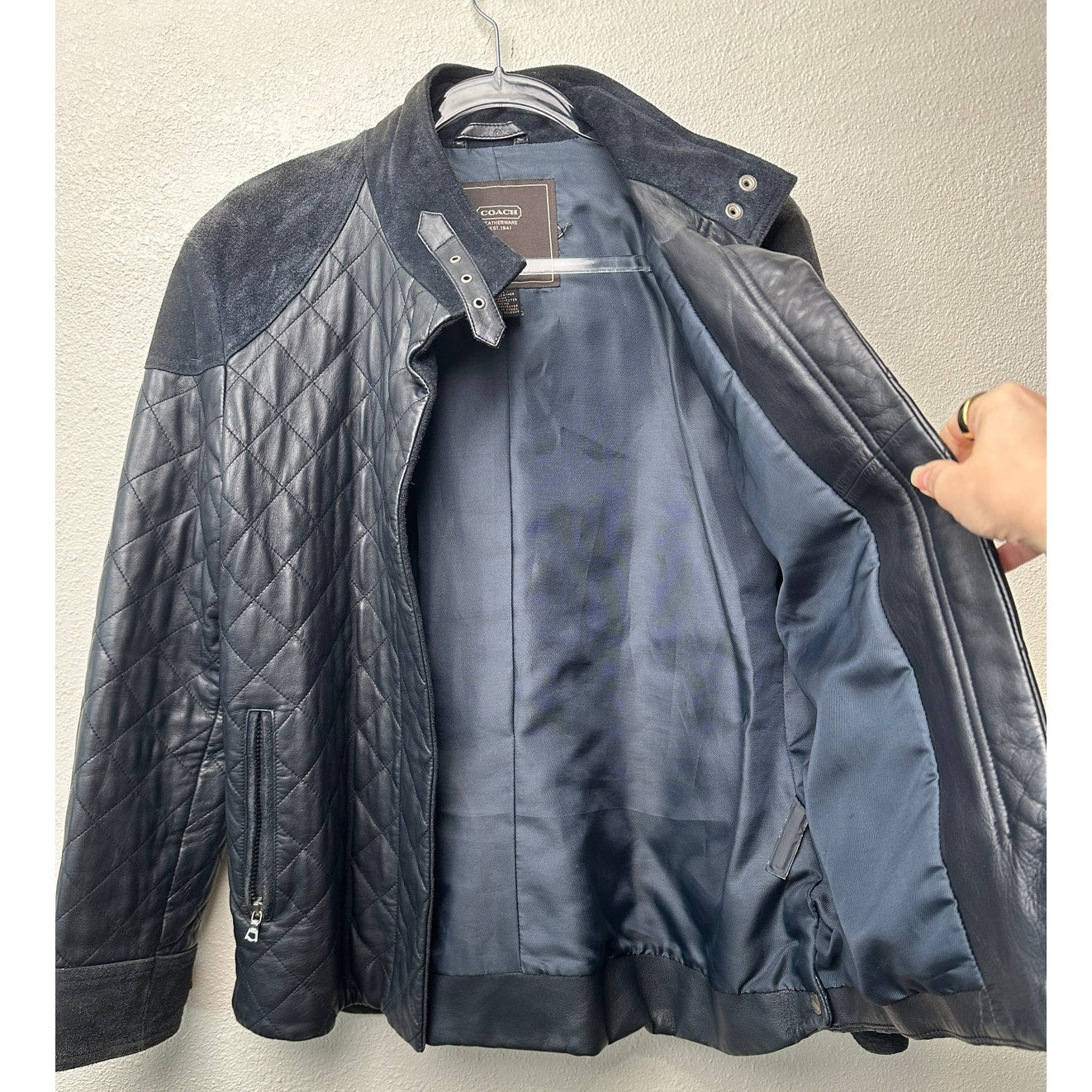 Coach Quilted Leather Jacket Black Women M Suede Trim