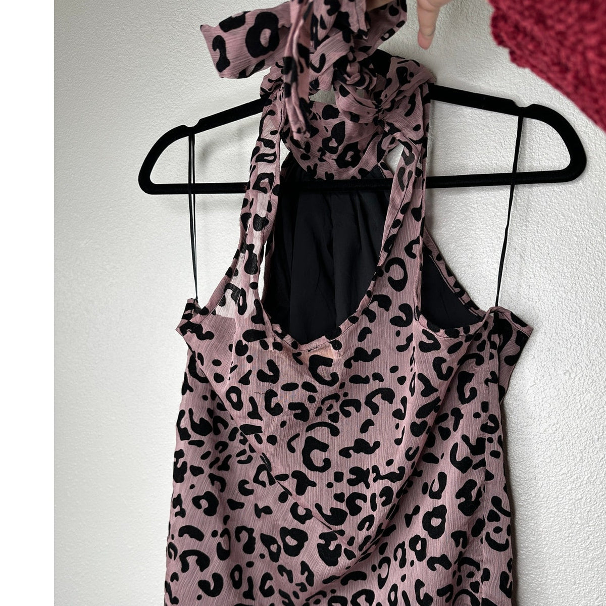 Bishop + Young Dusty Pink & Black Cheetah Print Tie Neck Blouse S