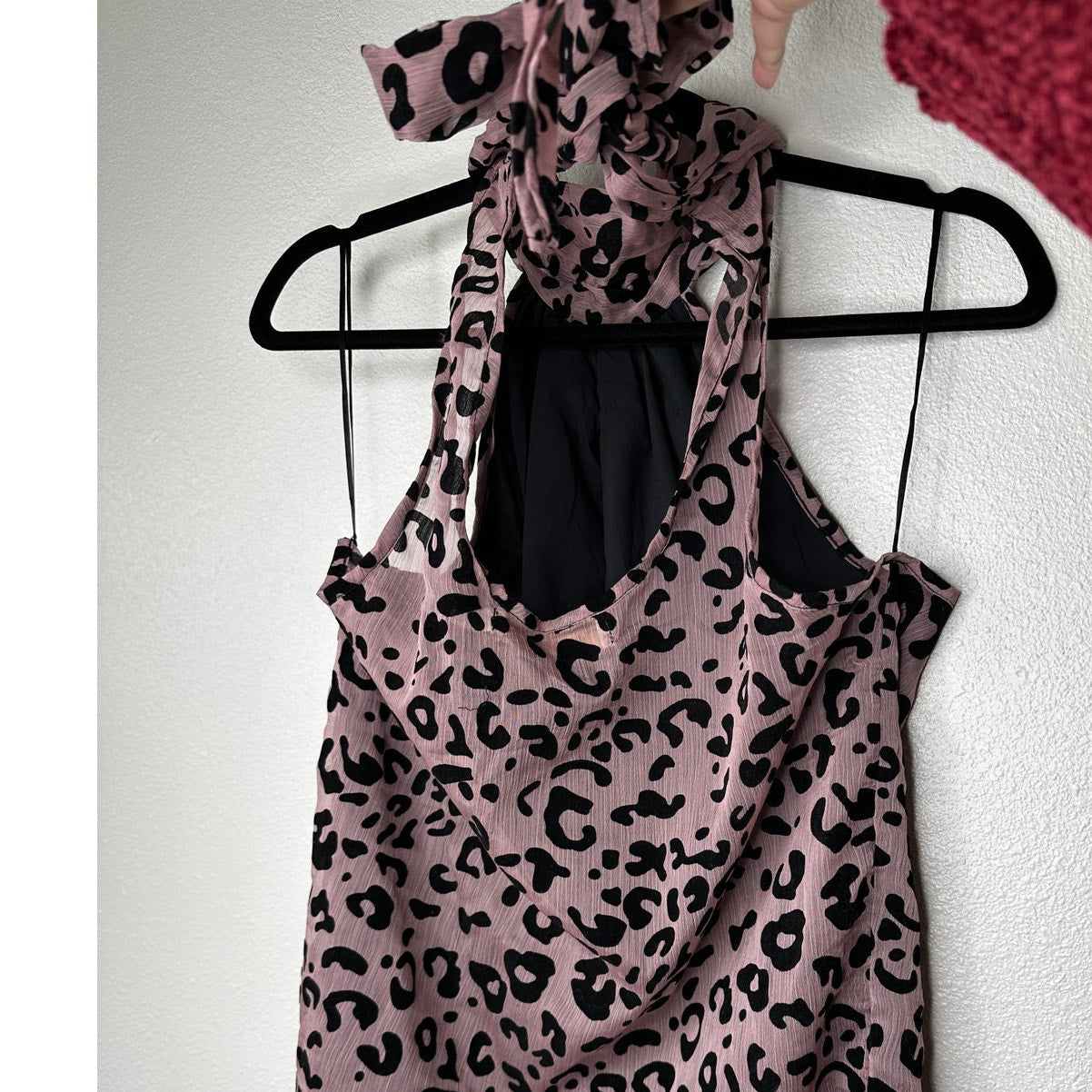 Bishop + Young Dusty Pink & Black Cheetah Print Tie Neck Blouse S