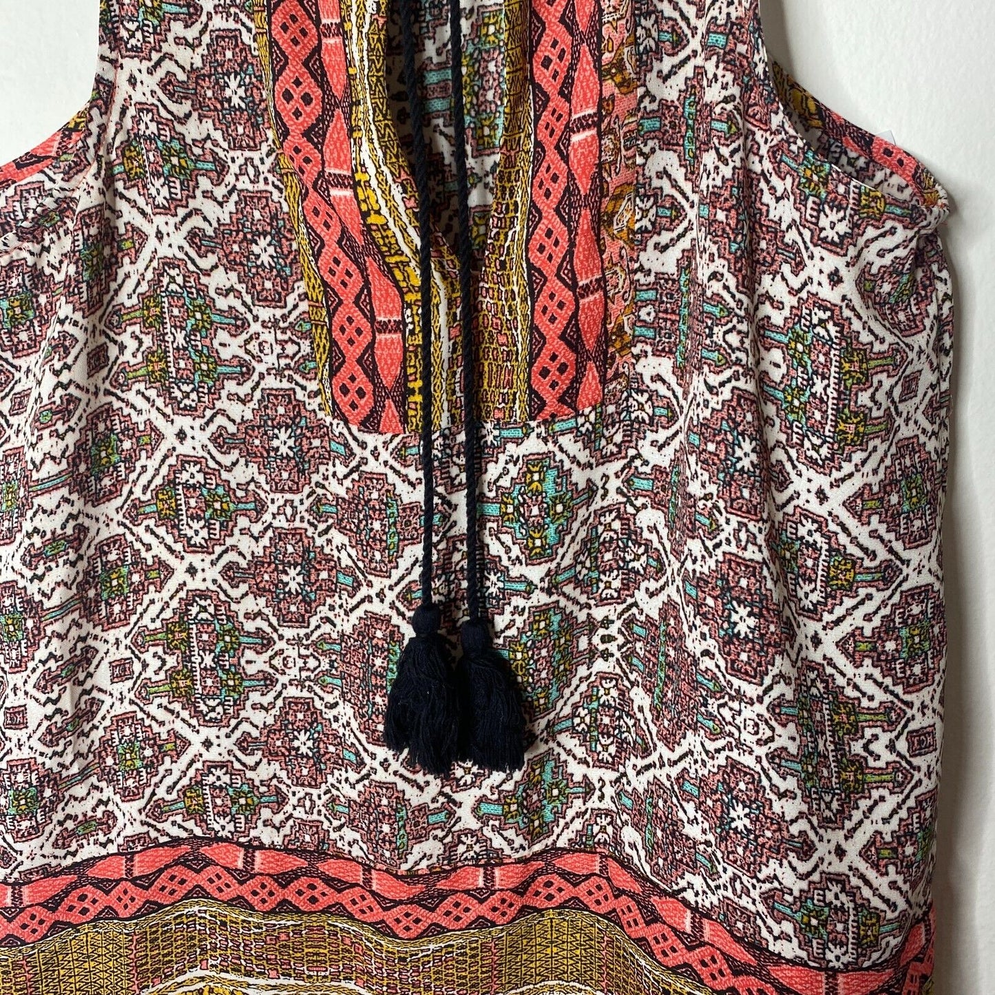 Braeve Brown Peach Teal and Cream Aztec Front Tie Sleeveless Tank Extra Small