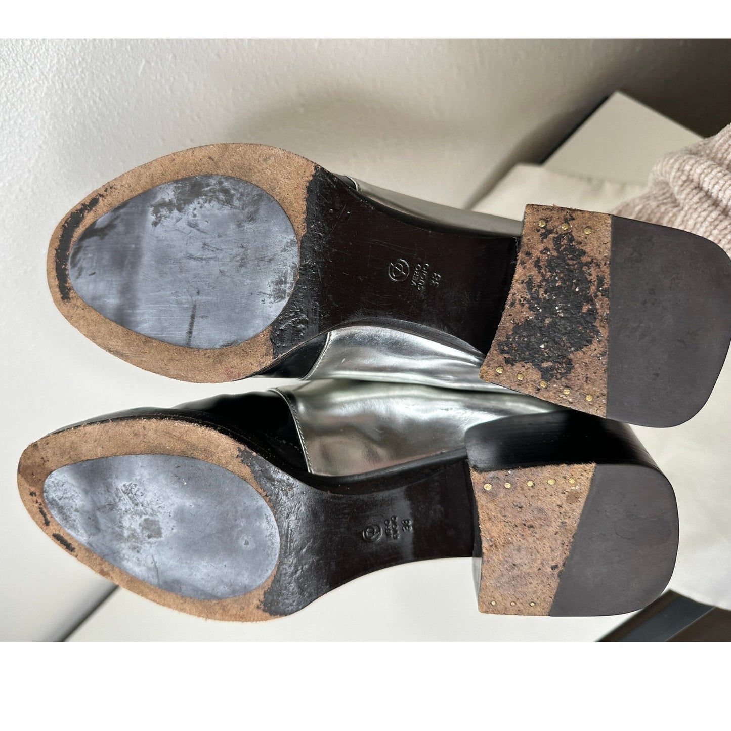 3.1 Phillip Lim Jillian Metallic Silver Shiny Black Oxford Tie Shoe 38 / 7.5