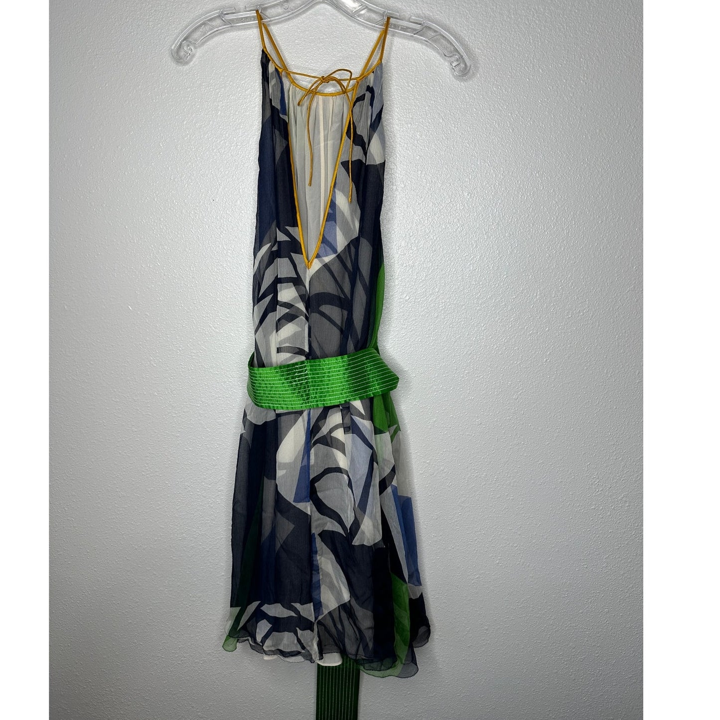 Catherine Malandrino Blue Green Cream Sleeveless Silk Tie Dress 6