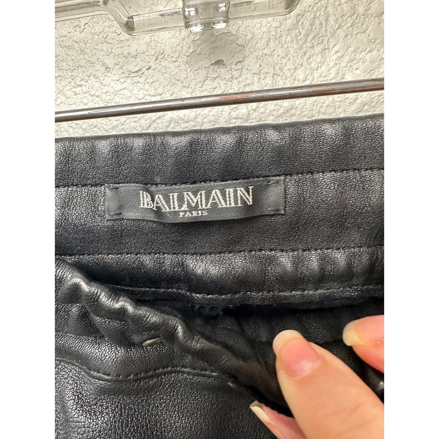 Balmain Lambskin Moto Pants Black Men’s US L Drawstring
