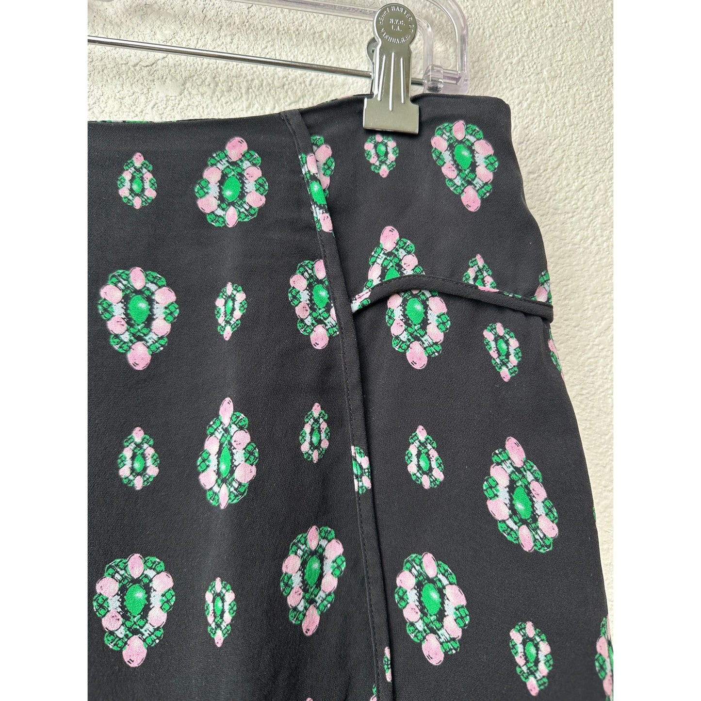 Alannah Hill Black Gem Print Front Slit Silk Skirt US 12