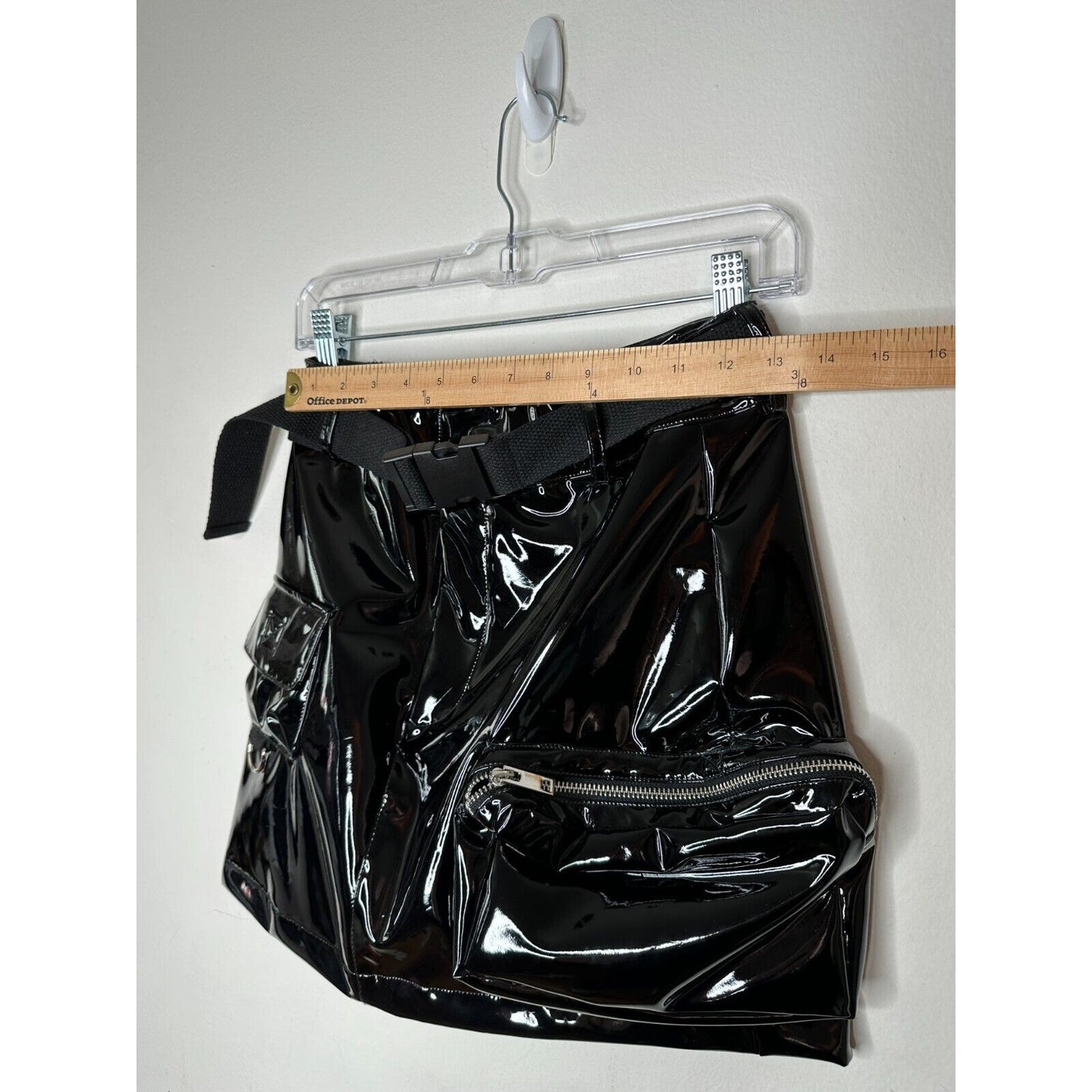 NWOT I AM GIA Edam Skirt PVC Mini High Waist Utility Pockets Silver Trim S