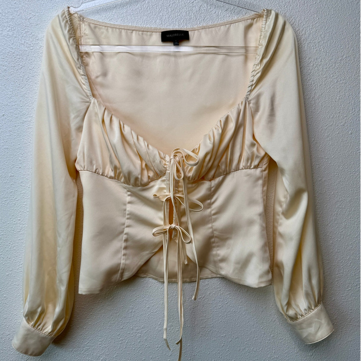 Majorelle Waldorf Top Buttercream Satin Tie Front Corset Blouse Size S