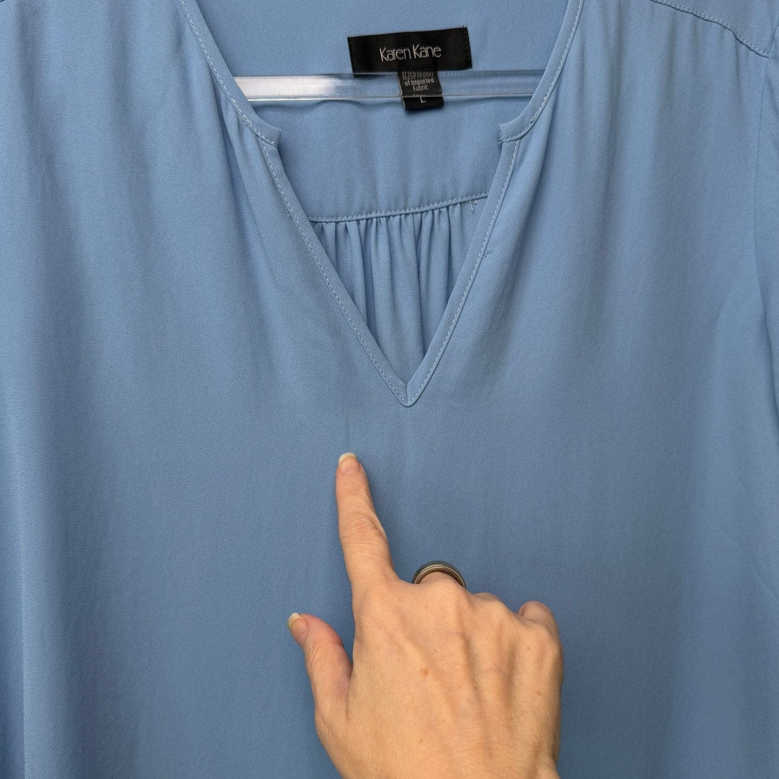 Karen Kane Light Blue Hi-Low Layered V-Neck Roll Tab Blouse Size L