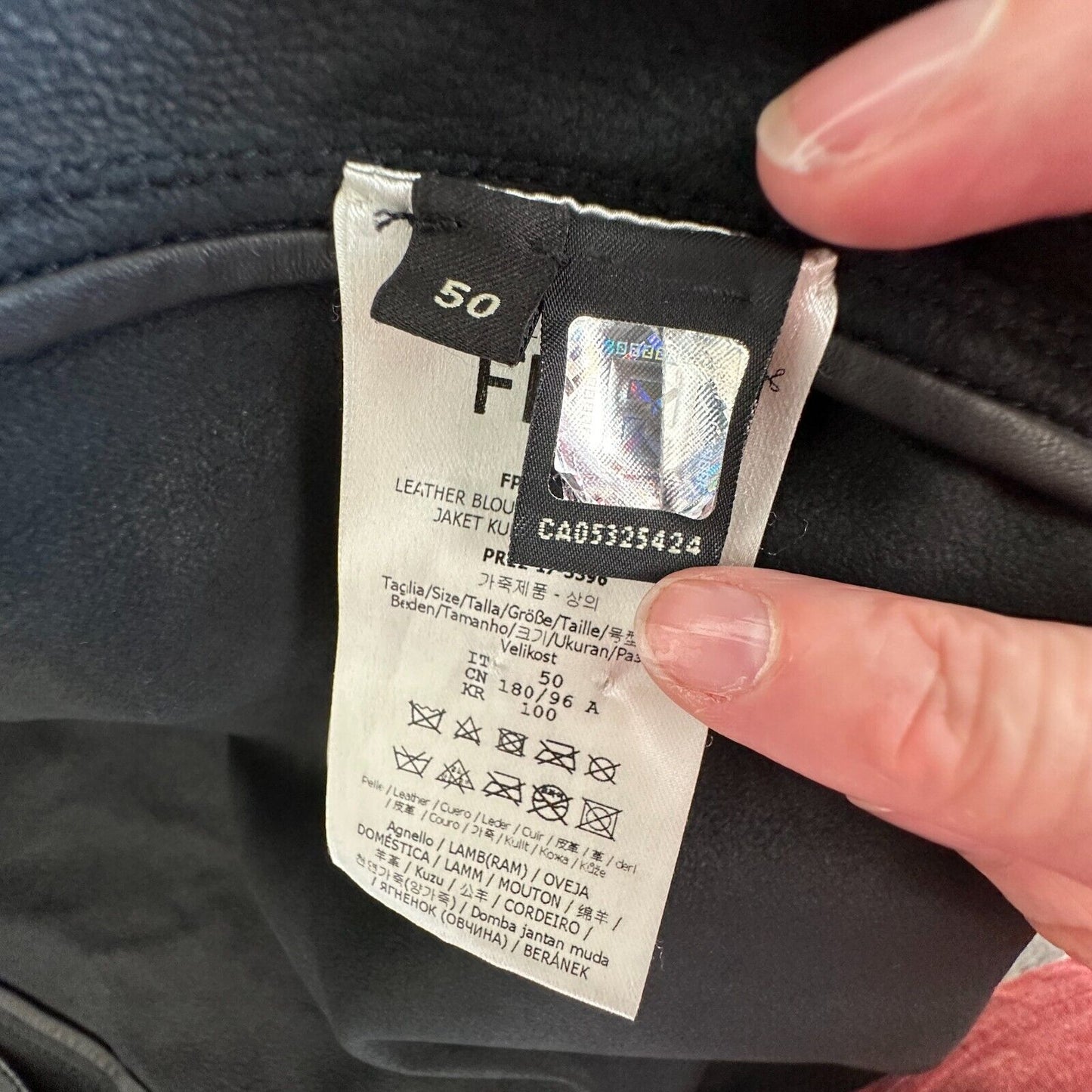 Fendi Black Soft Leather Fendi Embossed Monogram Front Long Sleeve Hooded Jacket