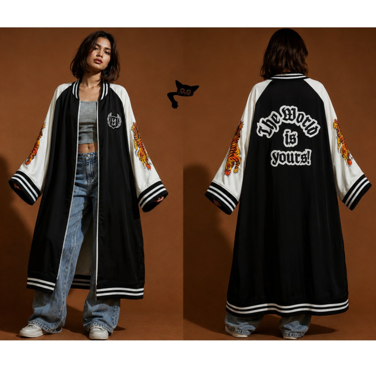 NWT Dressed in Lala Black Kimono Bomber Women's S/M