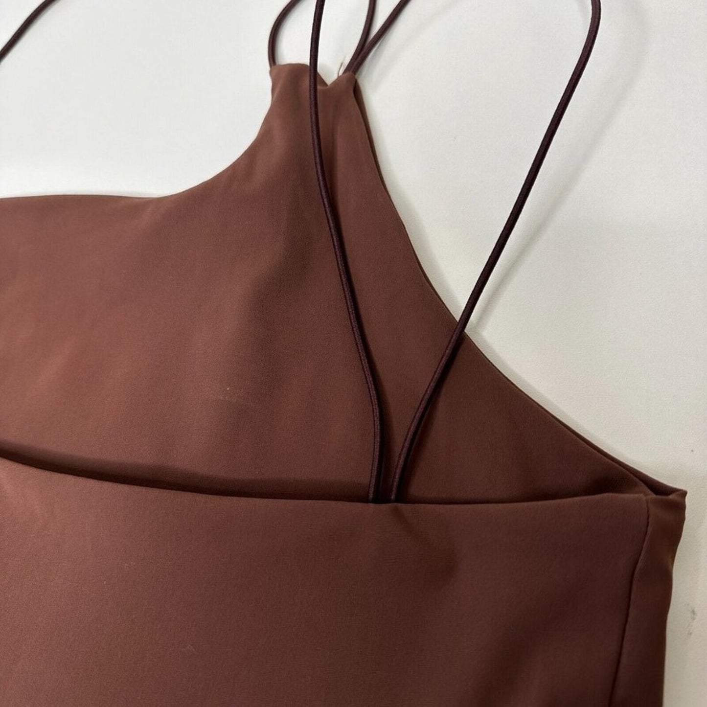 Alix NYC Chocolate Brown Avon Asymmetrical One Shoulder Thin Strap Crop Top S