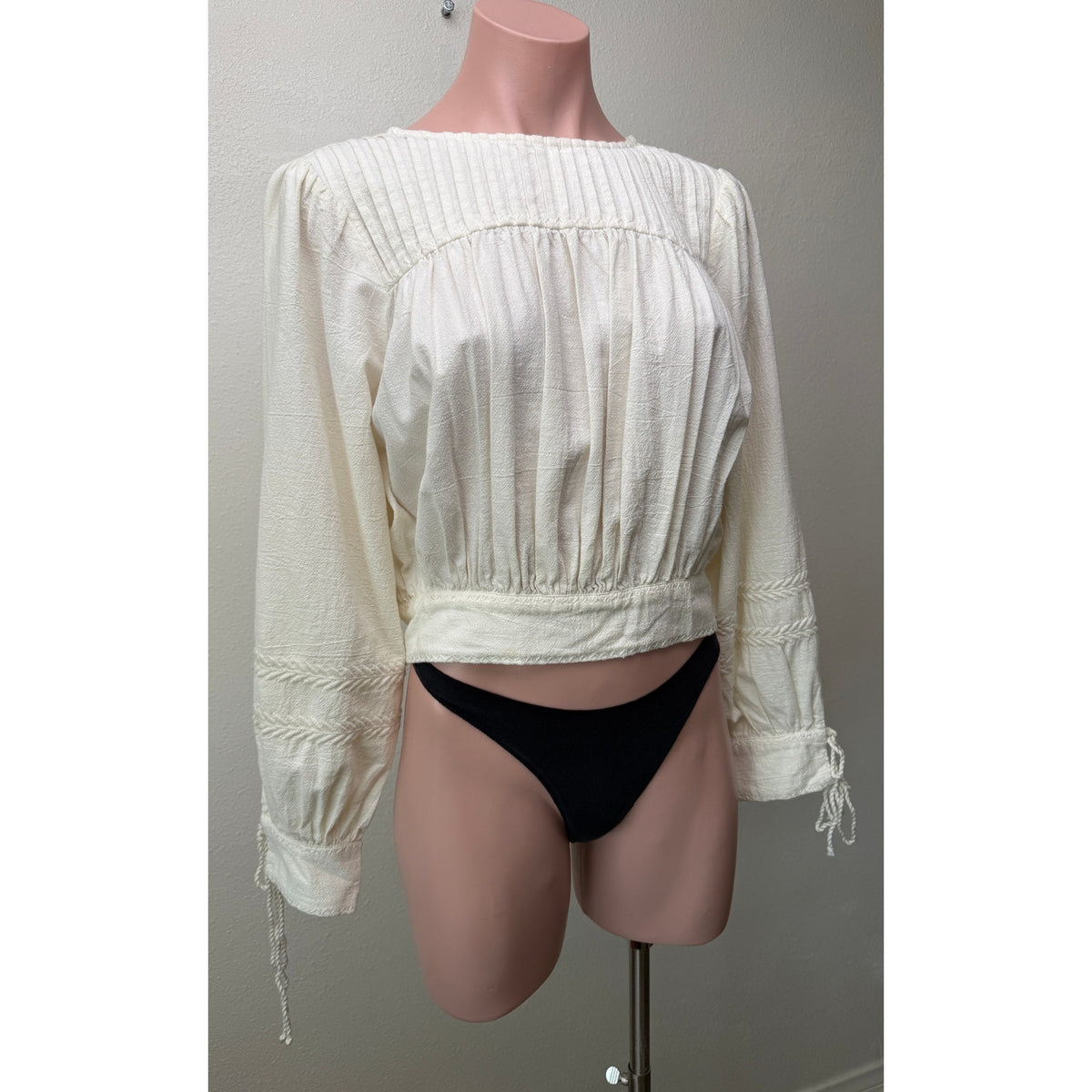 Cleobella Ivory Embroidered Cropped Blouse Women M