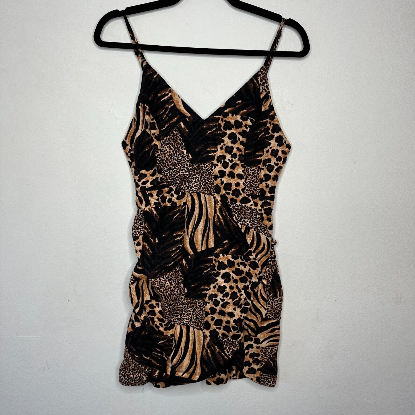 Urban Outfitters leopard Print V Neck Spaghetti Strap Tulip Hem Mini Dress Small