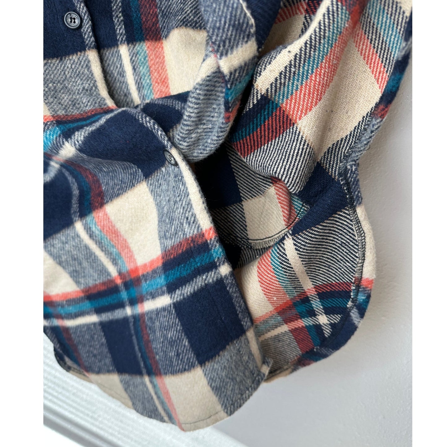 Urban Daizy Tan Navy Orange Plaid Button Long Sleeve Shacket M