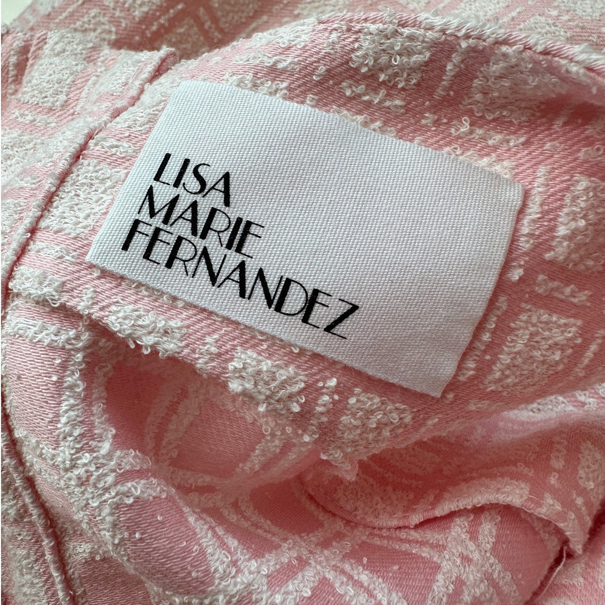 NWT Lisa Marie Fernandez Pink & White Check Boucle Back Button Sleeveless Top 4