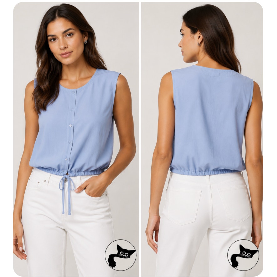 Aritzia Babaton Light Blue Cardin Sleeveless Button-Down Drawstring Waist Top XS