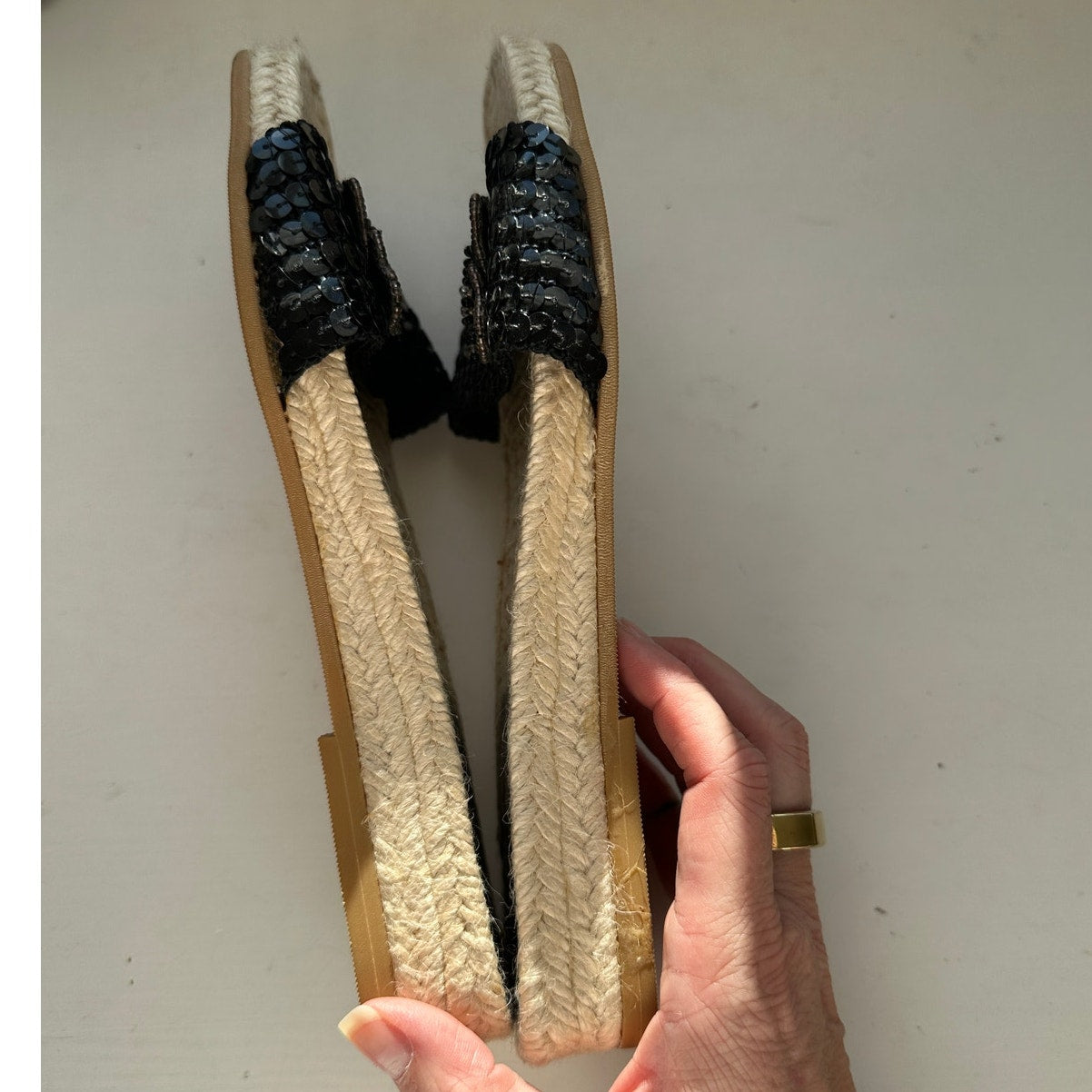 Rafe New York Black Sequin Butterfly Espadrille Slide Sandal Shoes 38 / 7.5