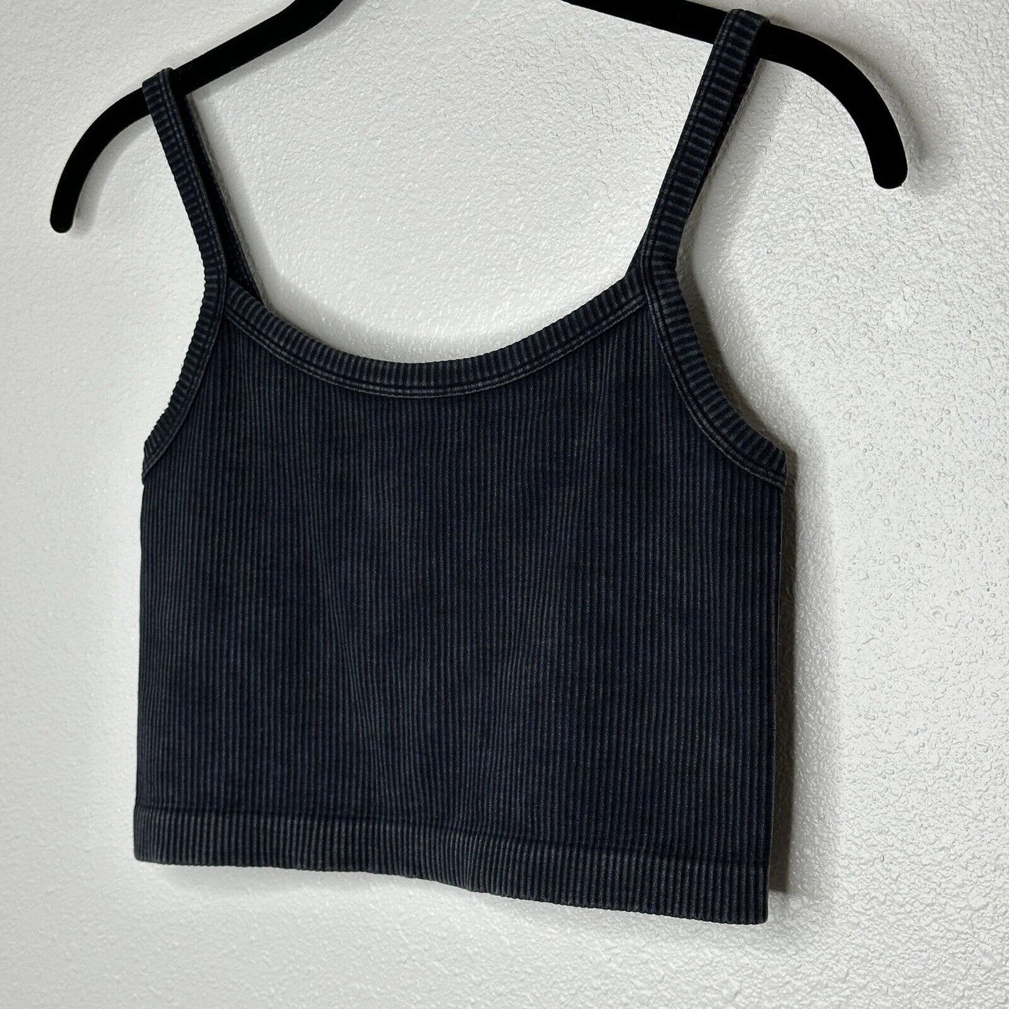 Forever 21 Faded Black Ribbed Square Neck Spaghetti Strap Crop Tank Top S / M