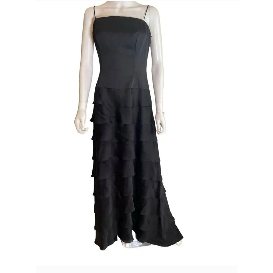 Lazaro Black Sleeveless Corset Boning Tiered Maxi Dress 10