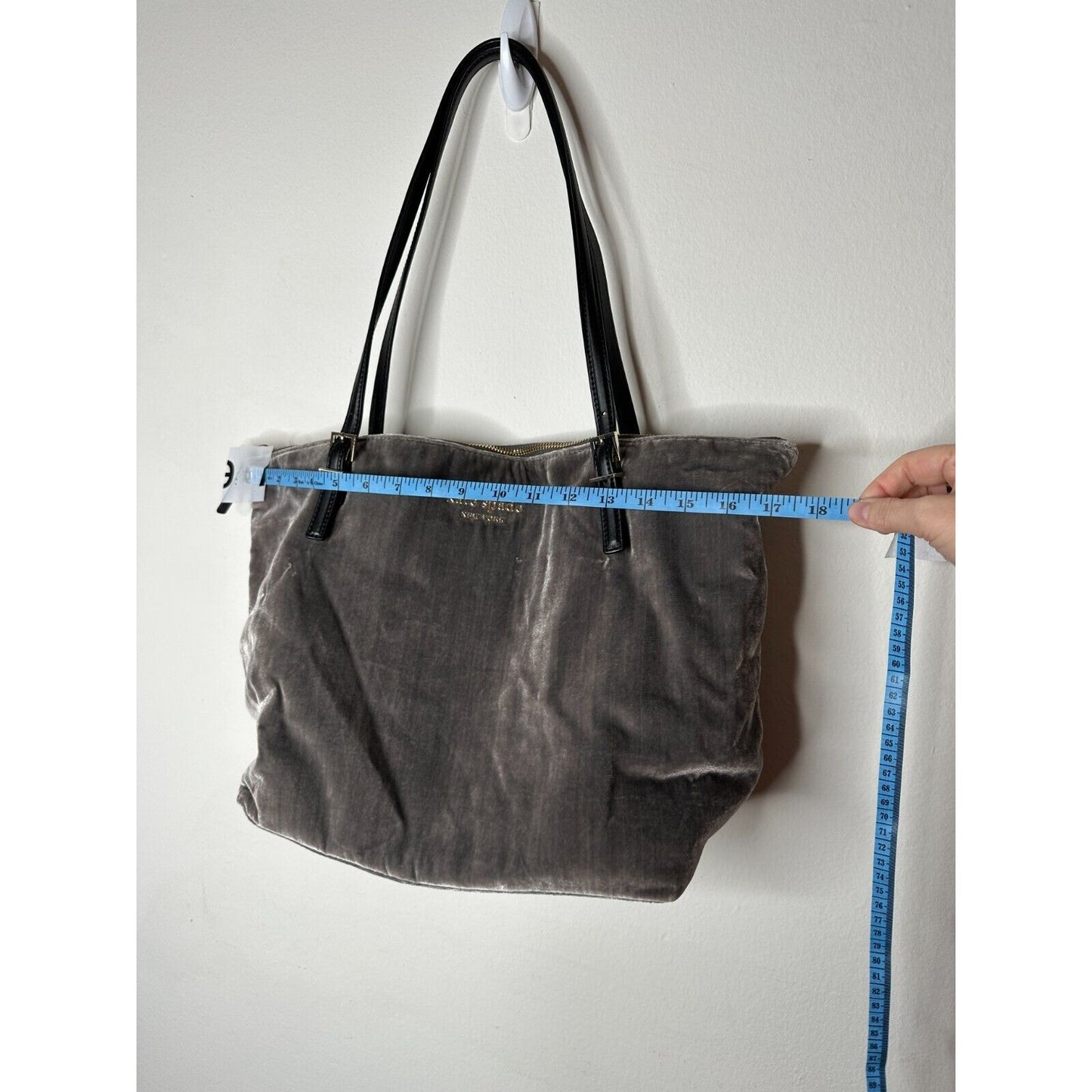 NWOT Kate Spade Dark Gray Kona Dawn Place Velvet Leather Handle Tote Bag L
