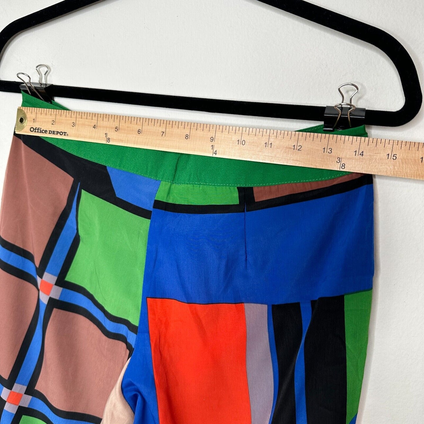 Jealous Tomato Bright Blue Green & Tan Abstract Design Palazzo Pants Front Zip M