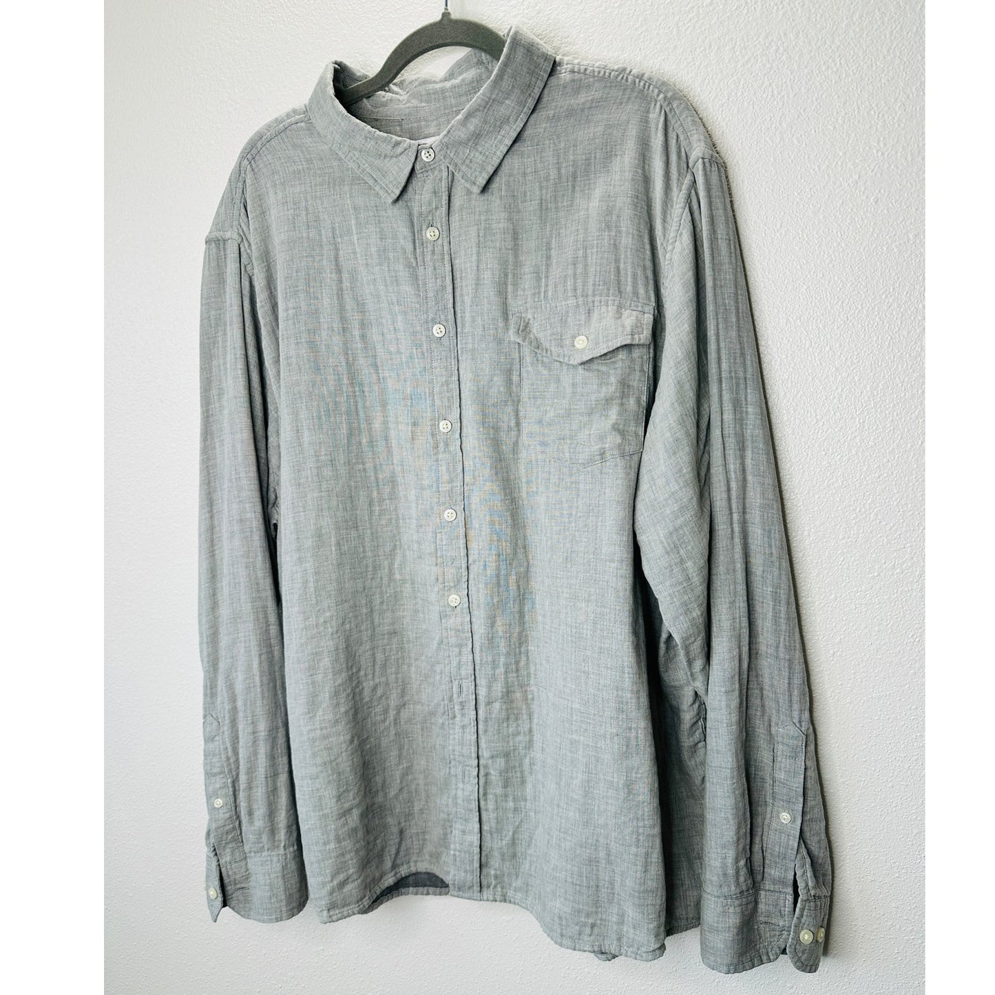 Goodfellow Light Gray Linen Long Sleeve Button Collared Shirt 2XL