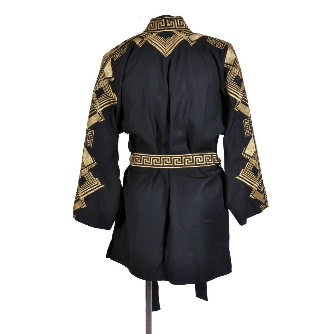 Versace Belted Gold Embroidered Black Wool Blend Kimono Jacket M