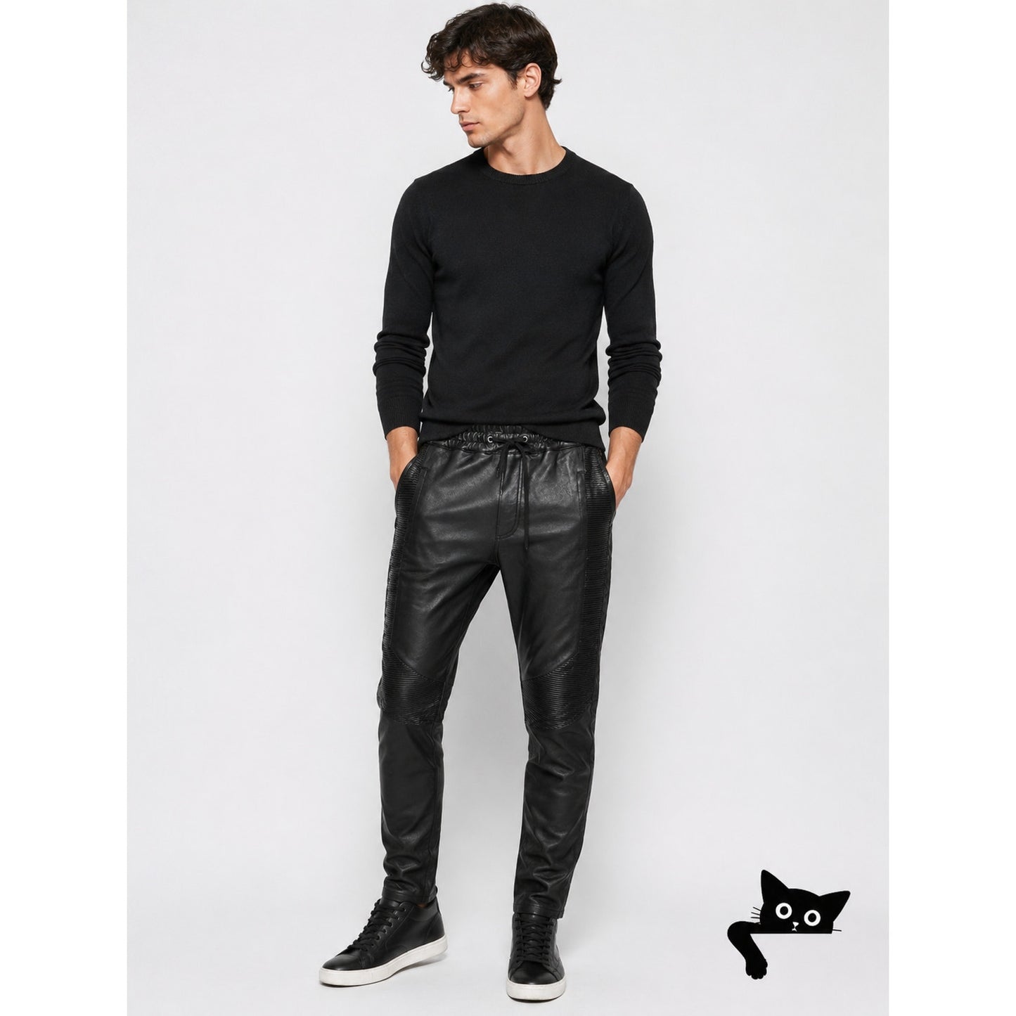 Balmain Lambskin Moto Pants Black Men’s US L Drawstring