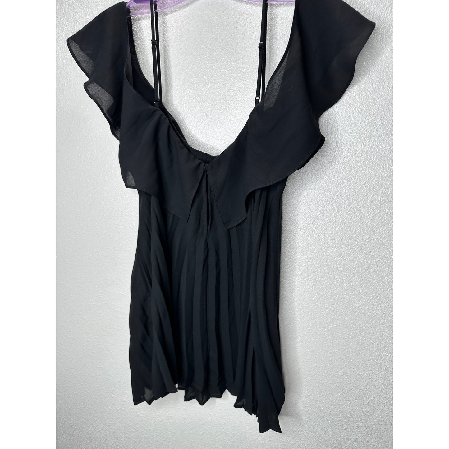 Delfi Black Pleated Accordion Ruffle Flowy Back Keyhole Cami S