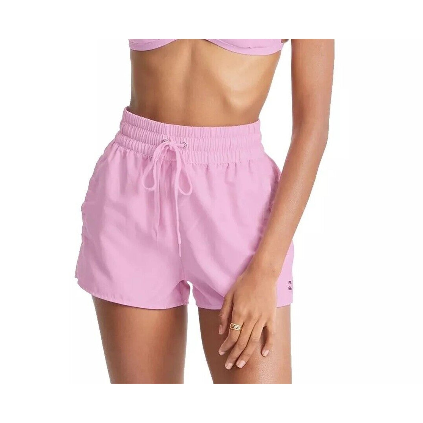 Billabong Pastel Bright Pink Drawstring Waist Welt Pocket Logo Gym Shorts Small