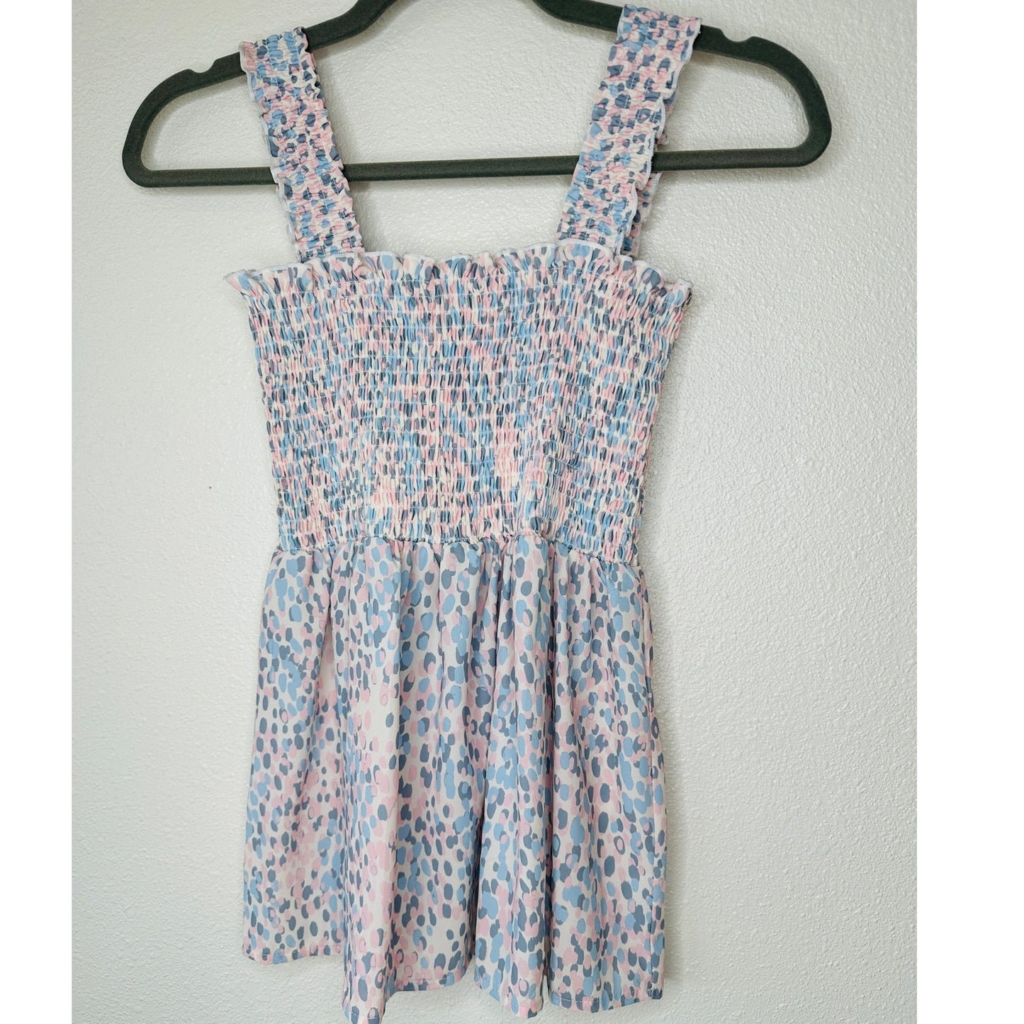 Aqua Muted Pink Cream Blue Smocked Sleeveless Babydoll Top S