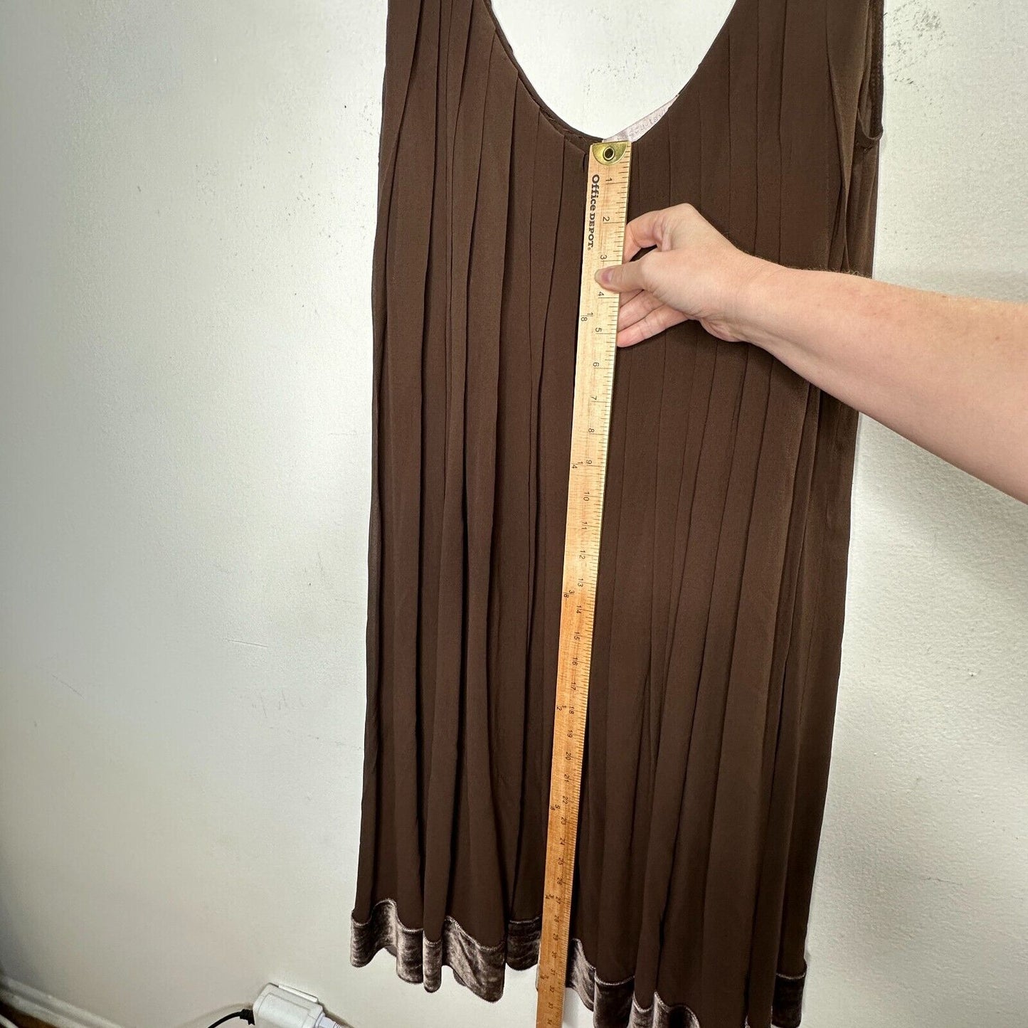 Rebecca Chocolate Flowy Sheer Pleated Round Neck Sleeveless Velvet Hem Dress 2