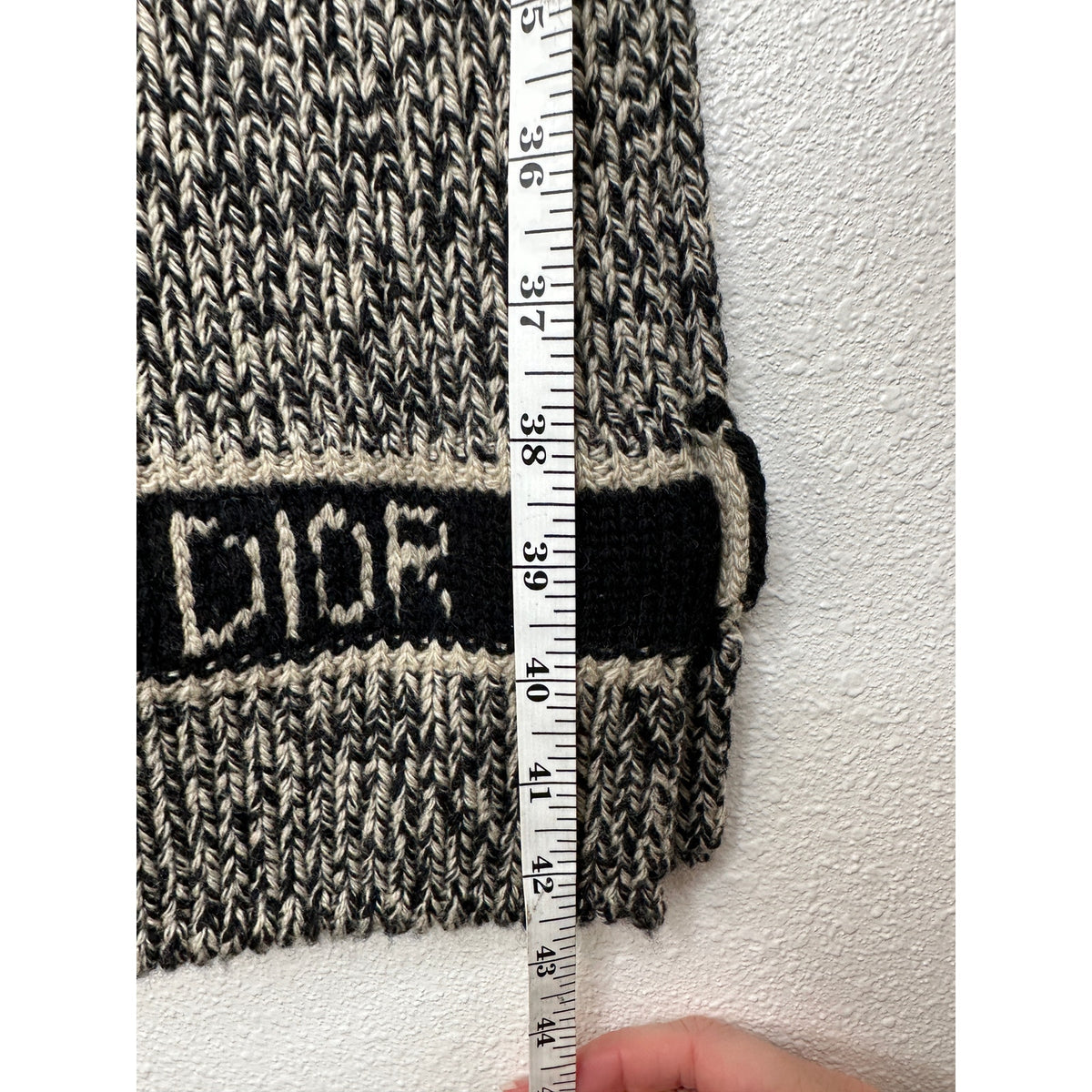 Christian Dior Beige & Black Marled Thick Knit Wool Cashmere Blend Scarf