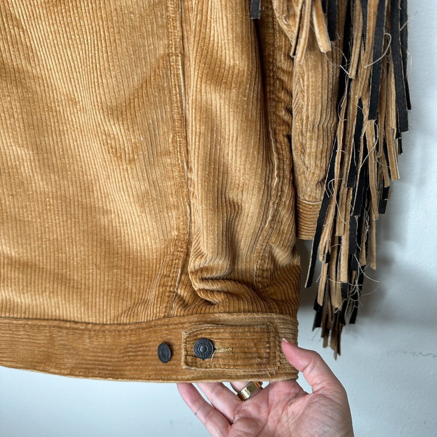 NWT Levis Karla Camel Tan Fringed Corduroy Long Trucker Button-Front Jacket XS