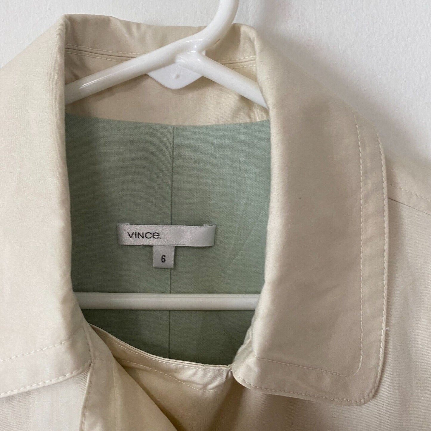 NWT Vince Cream Tan Fitted Peacoat Utility Duster Jacket Sage Lining Size 6