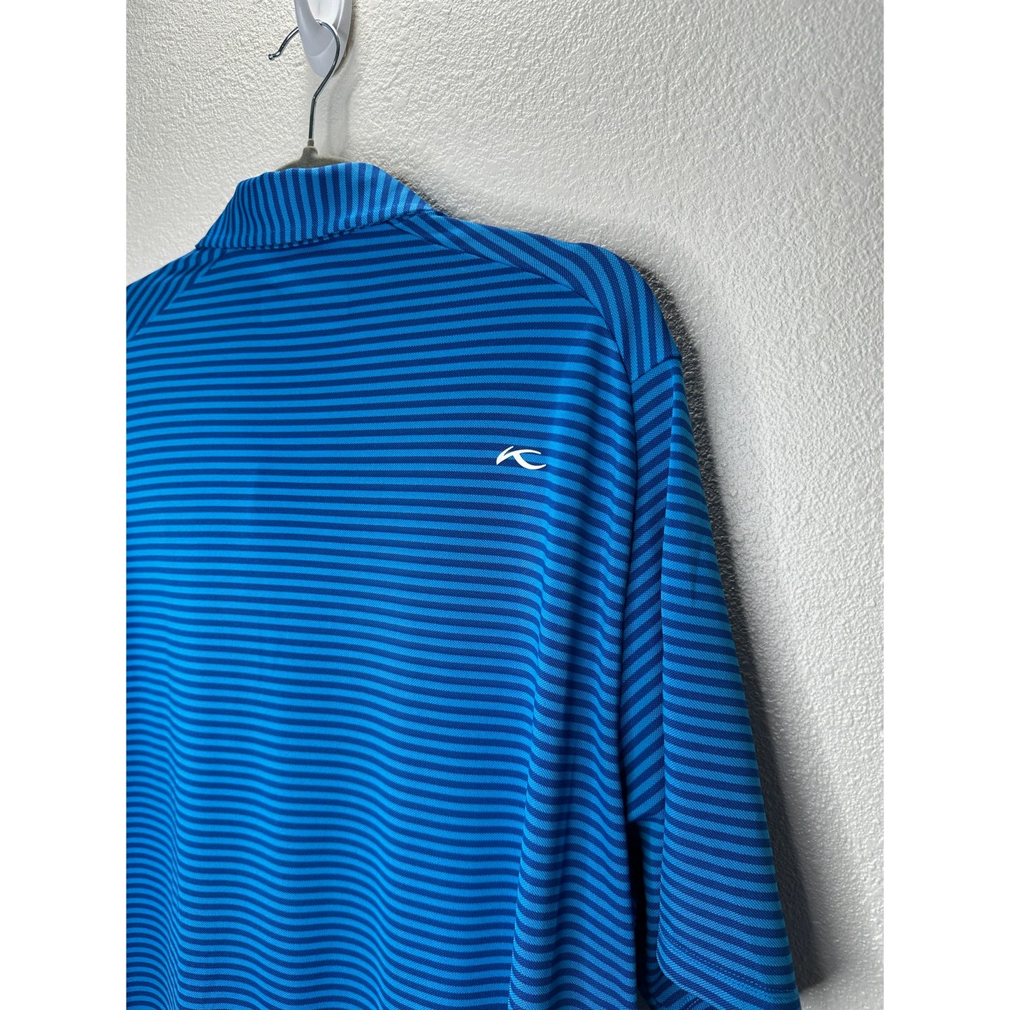 KJUS Polo Golf Shirt Medium Blue Striped Short Sleeve UPF30+  L / 52