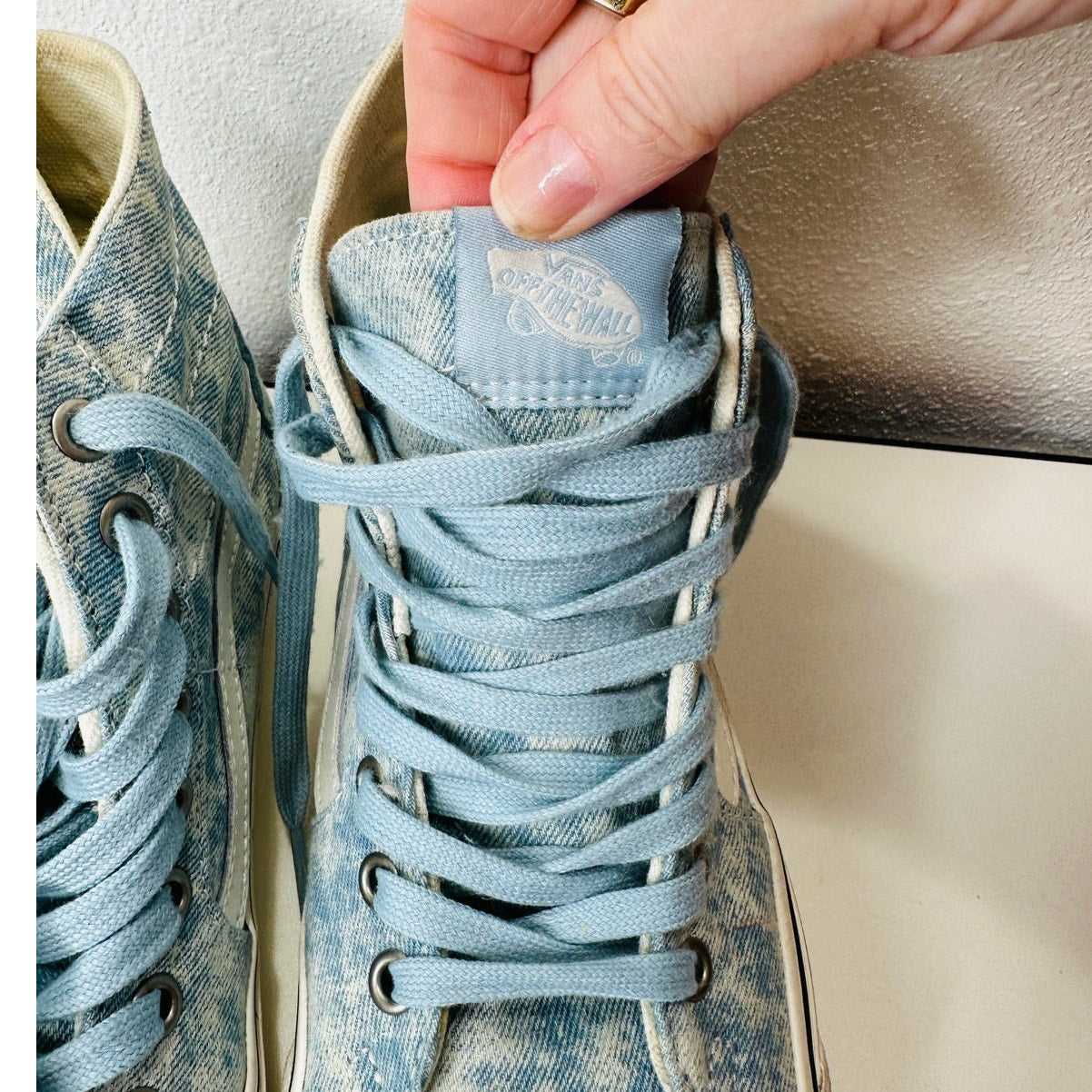 Vans Washed Blue White Sk8-Hi Taper Denim Winter Sky Skate Shoes 8