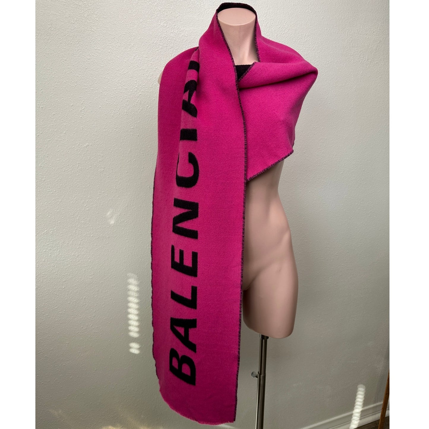 GUC Balenciaga Logo Scarf Fuchsia Black Unisex Woven Jacquard