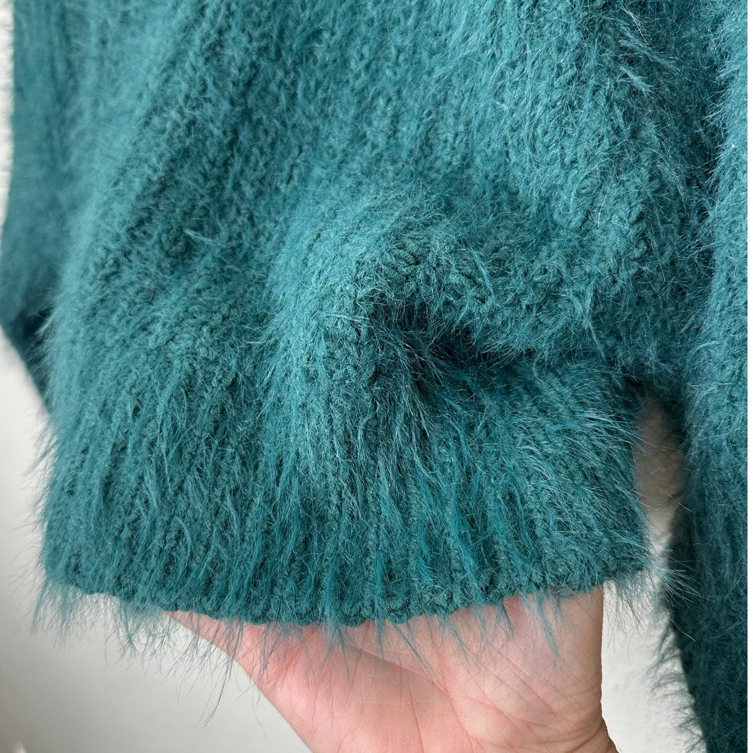 Express Green Fuzzy Long Sleeve Mock Neck Crop Sweater XS