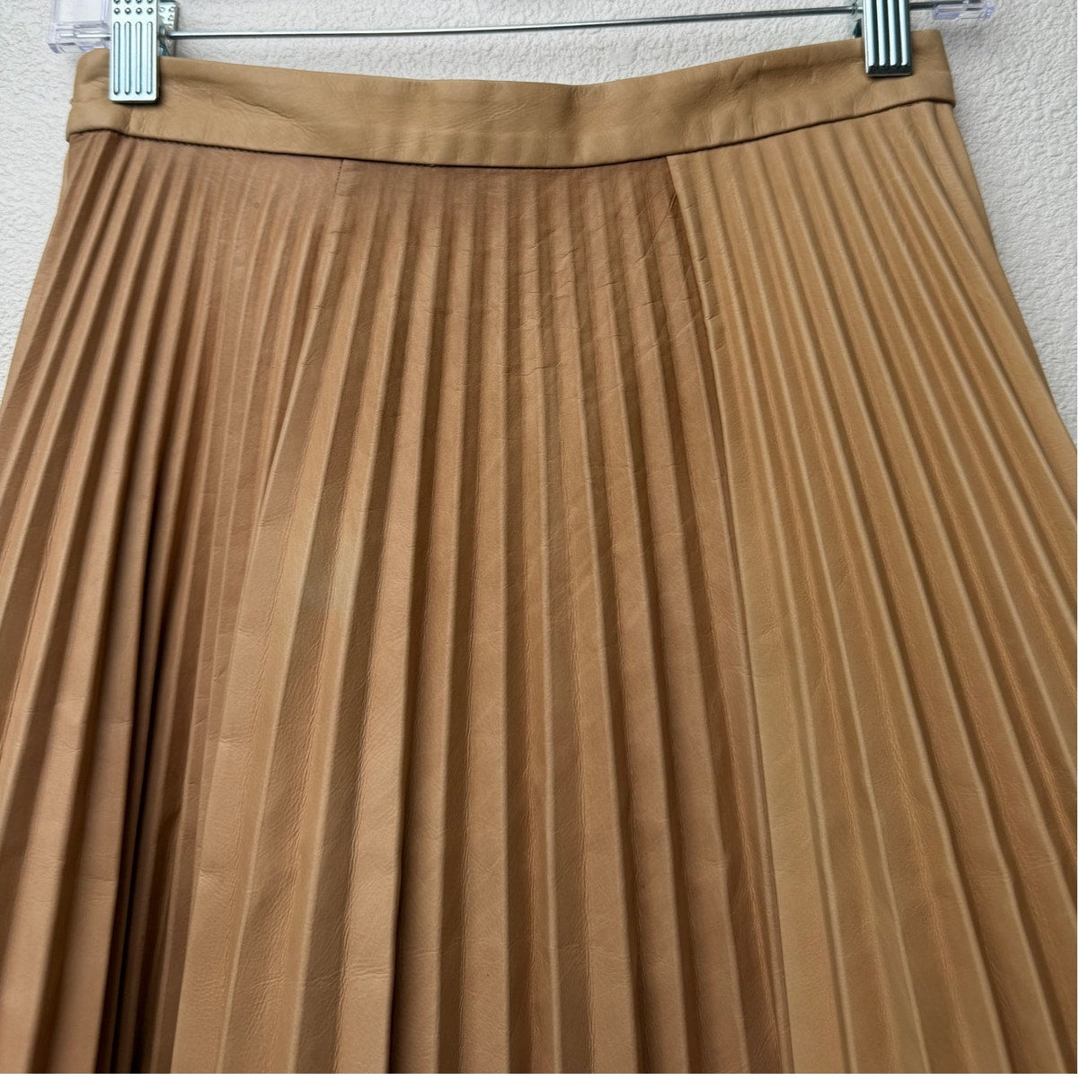 August Getty Atelier Accordion Pleat Leather Maxi Skirt Tan Women's US 2