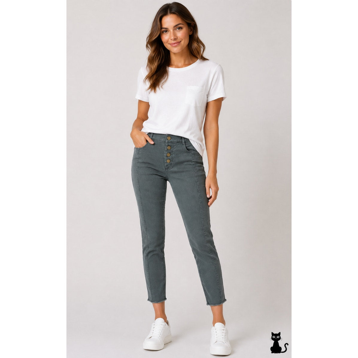 NWT Loft Slate Gray Gold Button Fly Frayed Hem Pant Jean Front Stitch Seams 00