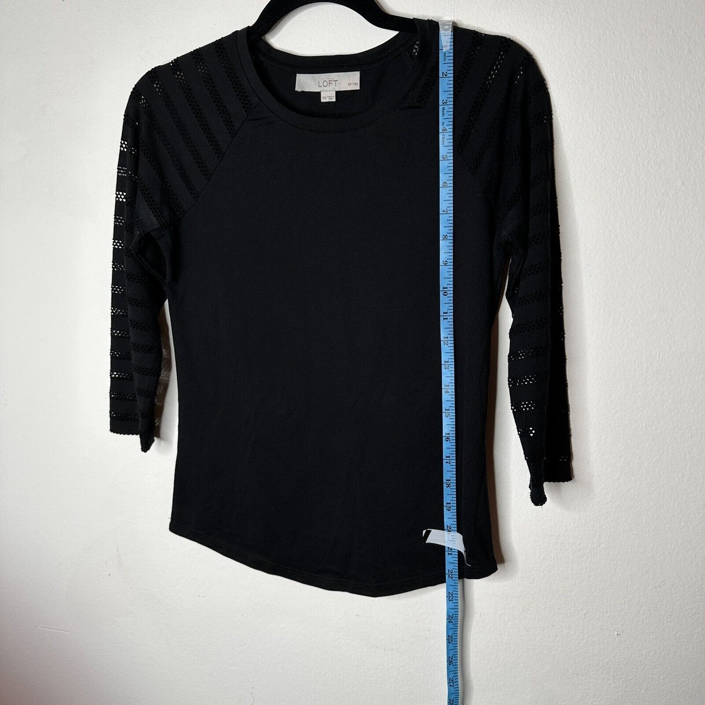 Ann Taylor Loft Black 3/4 Sleeves Cut-Out Triangle Stripe Round Neck Shirt XXP