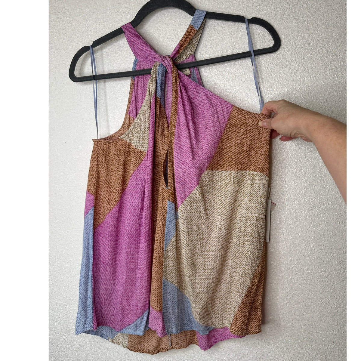 NWT Oneill Bahama Pink Tan Blue Button Keyhole Tie Racerback Top XS