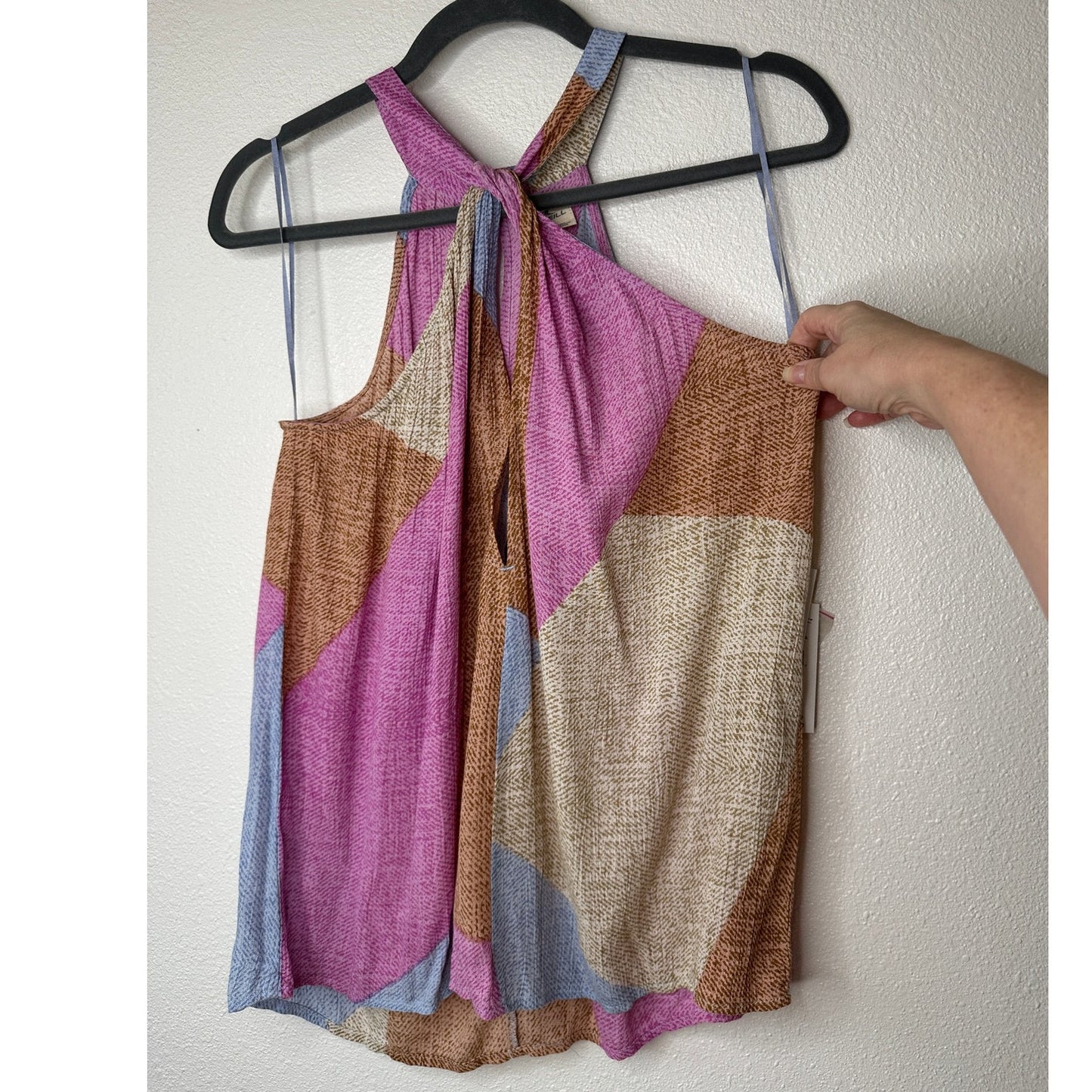 NWT Oneill Bahama Pink Tan Blue Button Keyhole Tie Racerback Top XS