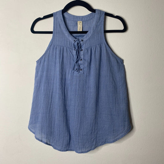 Allison Joy Blue Front Lace-Up Curved Hem Sleeveless Flowy Tank Top Blouse XS
