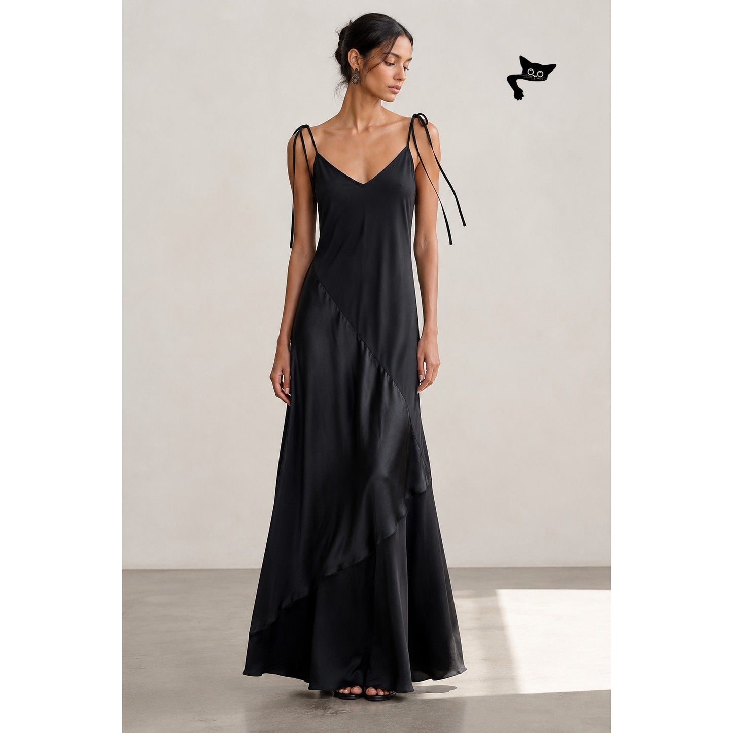 Malia Mills Black Silk Maxi Slip Dress Womens 4