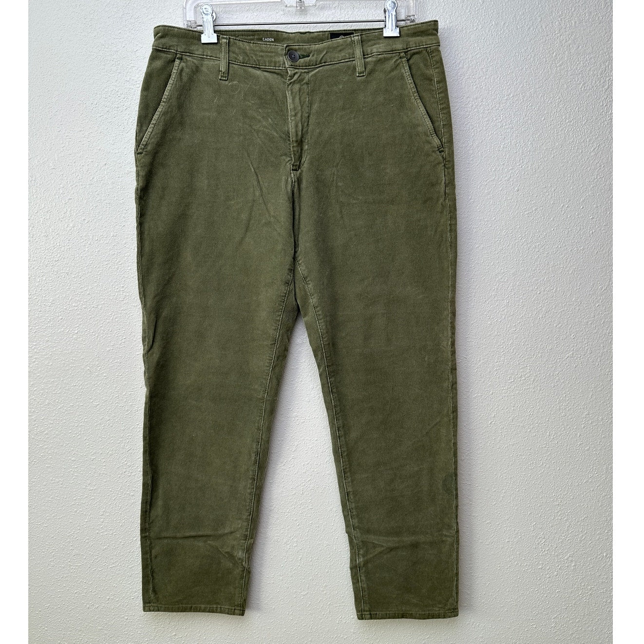 AG Adriano Goldschmied Caden Tailored Corduroy Trousers Olive Green Women’s 31R