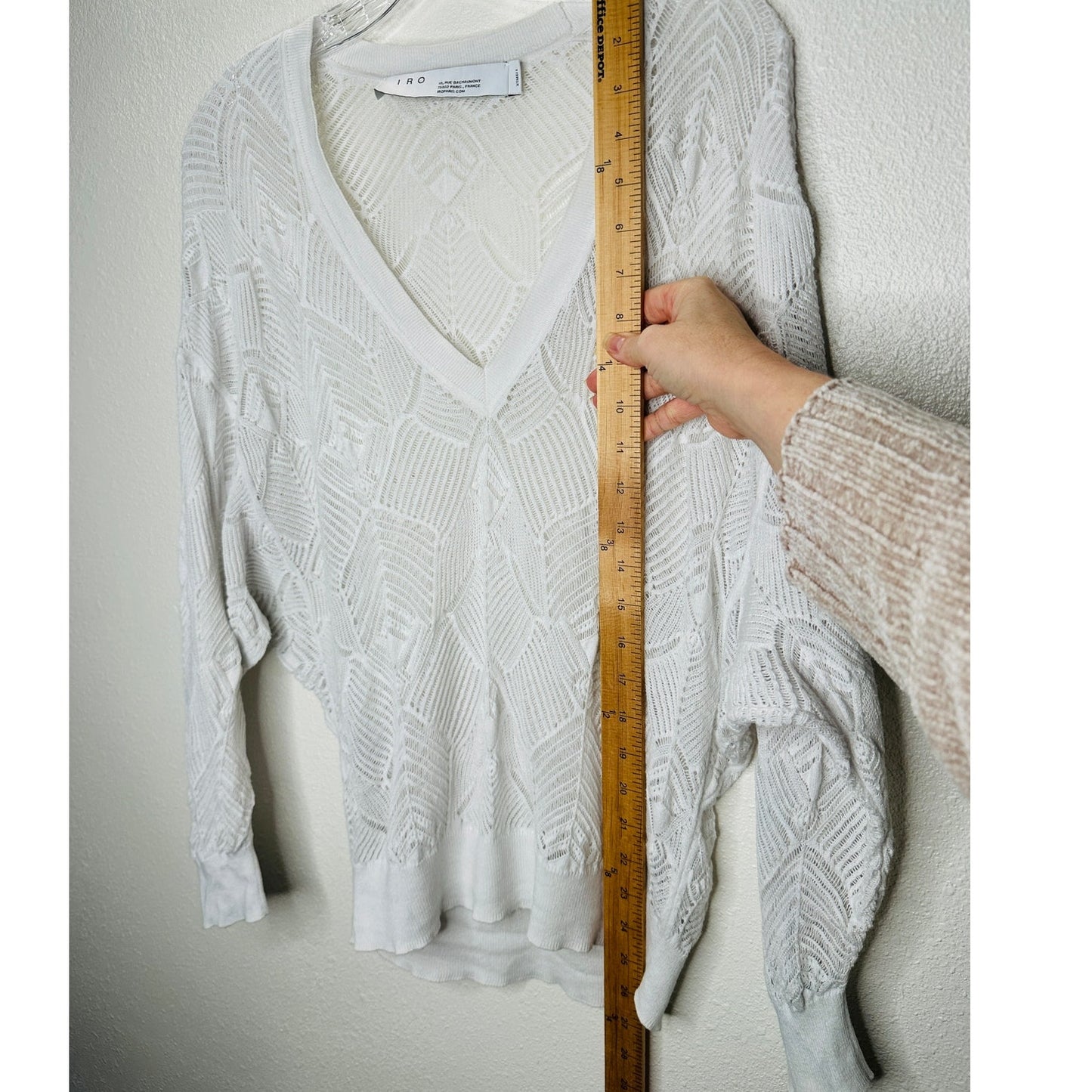IRO Dusk White Crochet V Neck Lightweight Sweater Dolman Sleeves XS