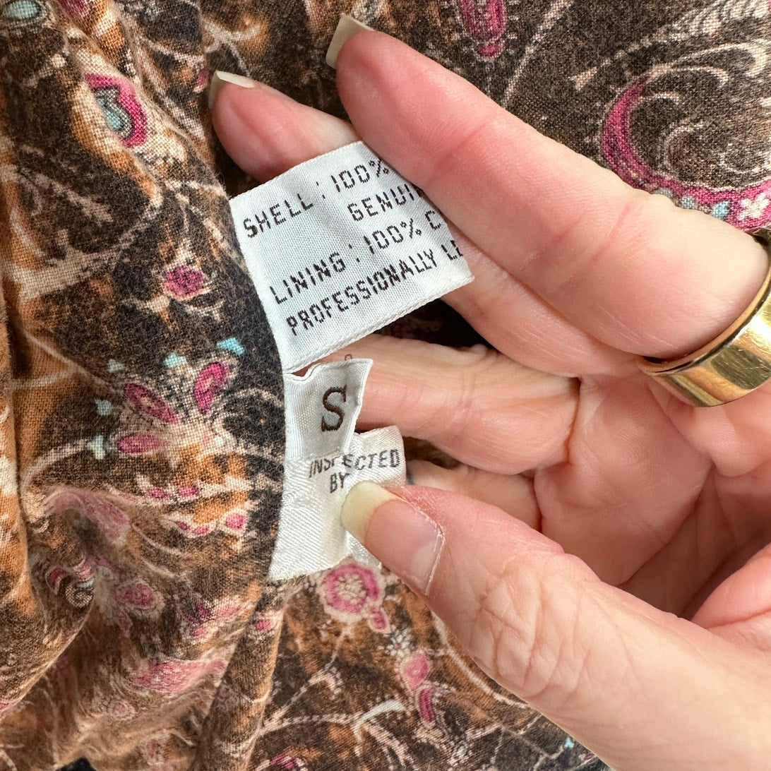 Winlit Vintage Tan Black Suede & Denim Acid Wash Animal Print Biker Jacket S