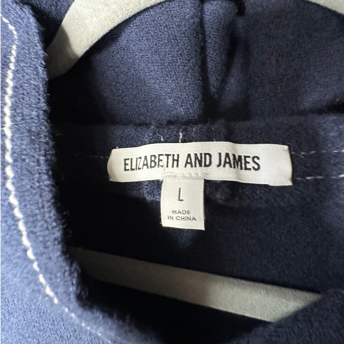 Elizabeth and James Navy with White Stitch Long Sleeve Hooded Sweater L